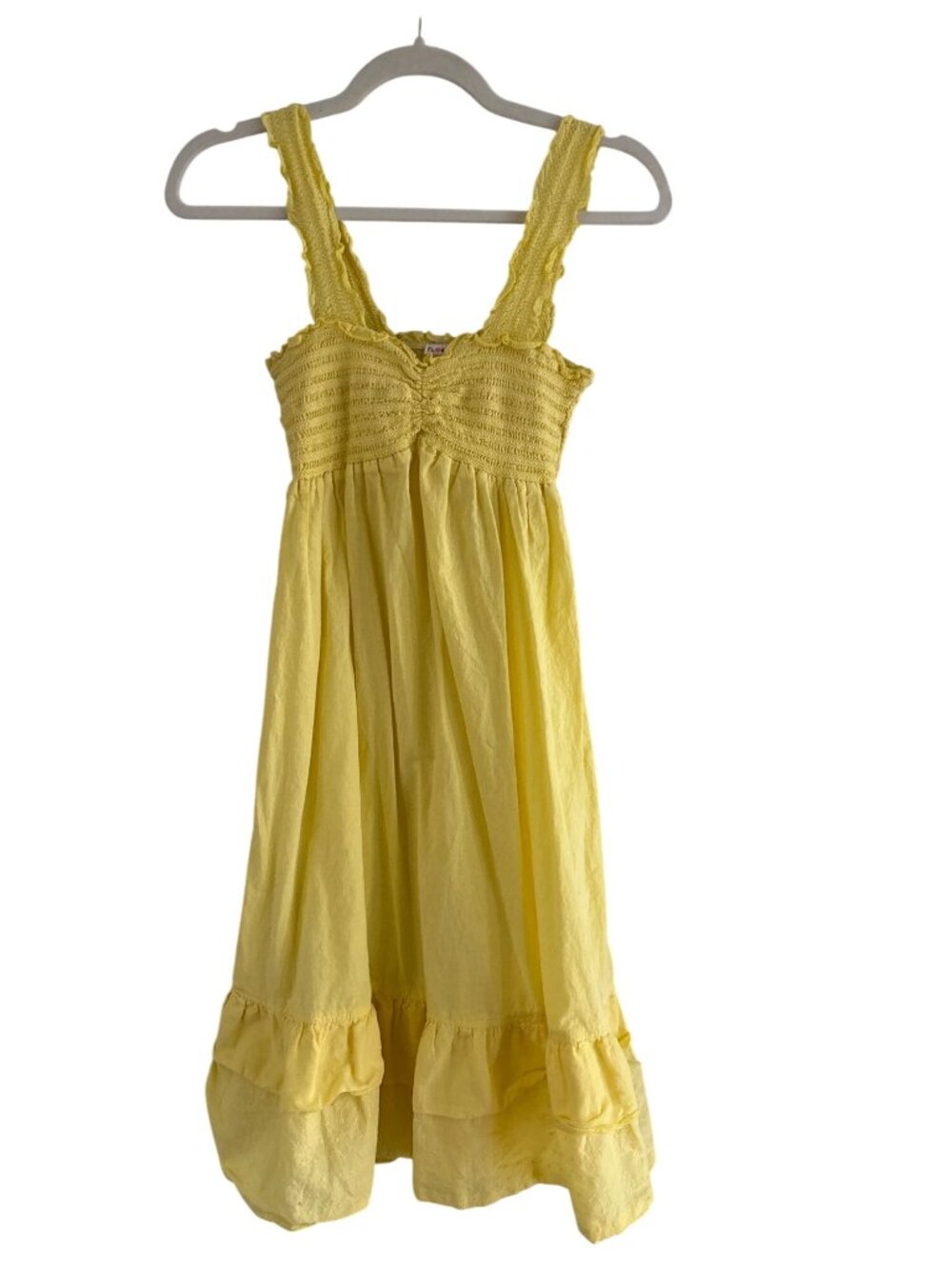Y2K Flowers Mini Dress Medium Smocked Sleeveless Ruffle Hem Yellow Cotton Boho